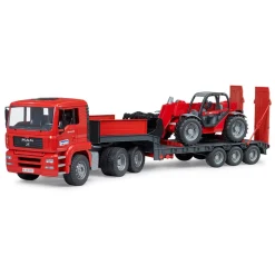 Bruder Pro Series MAN TGA truck with low loader trailer and Manitou te
