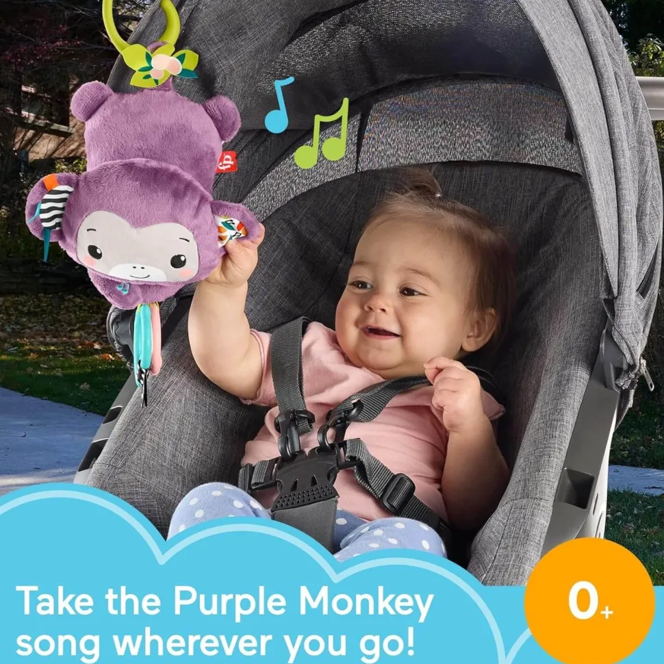 Fisher-Price Sing&Go Purple Monkey Plush Baby Stroller Sensory Toy