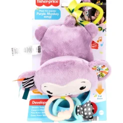 Fisher-Price Sing&Go Purple Monkey Plush Baby Stroller Sensory Toy