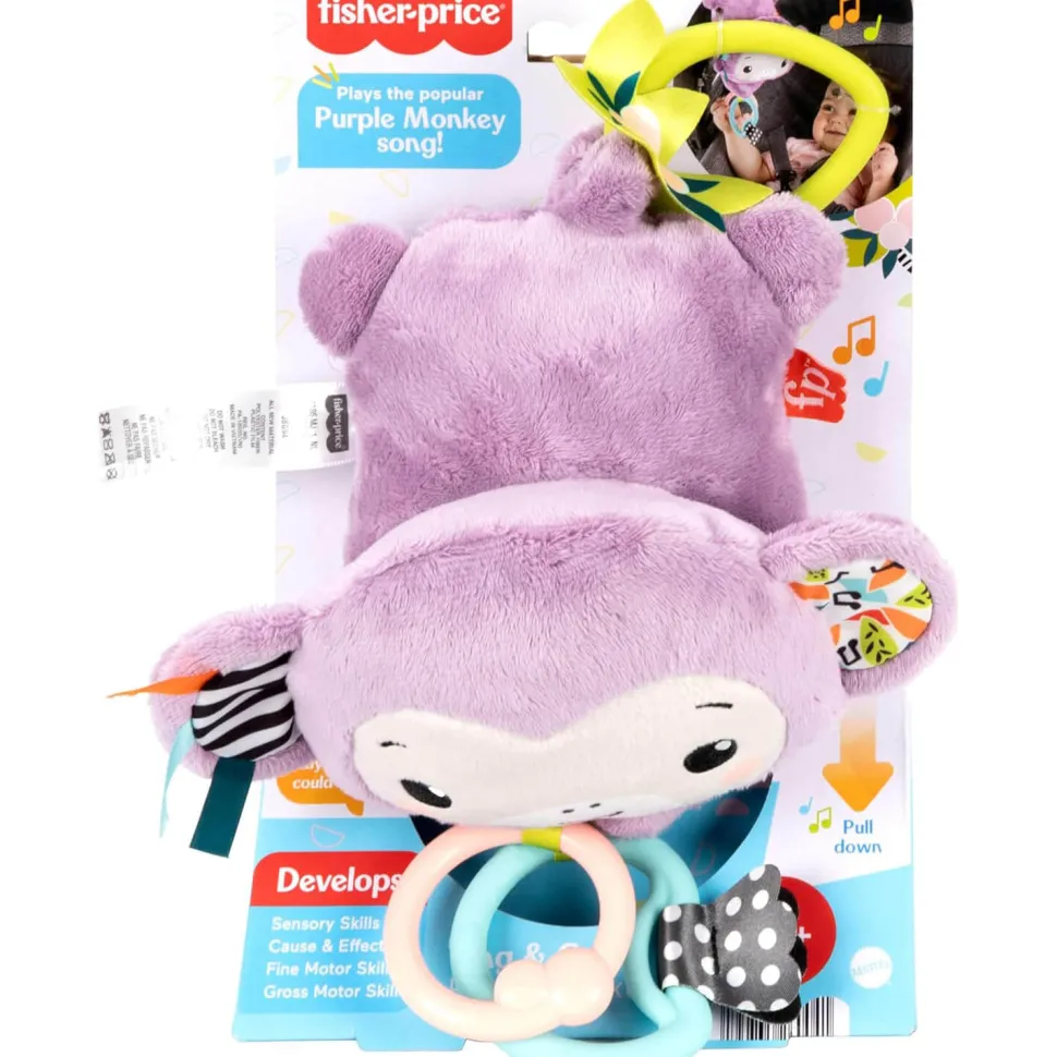 Fisher-Price Sing&Go Purple Monkey Plush Baby Stroller Sensory Toy