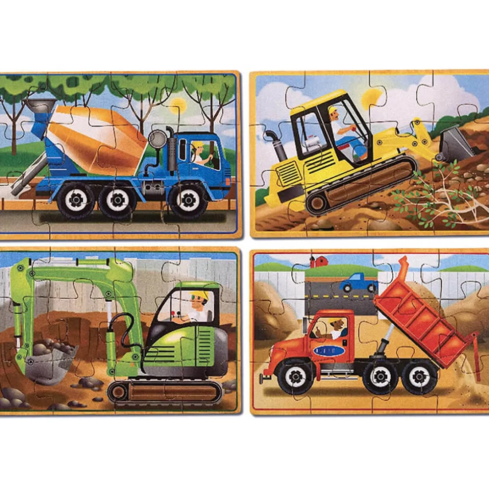 Melissa&Doug Construction 4-in-1 Jigsaw Puzzles w Storage Box