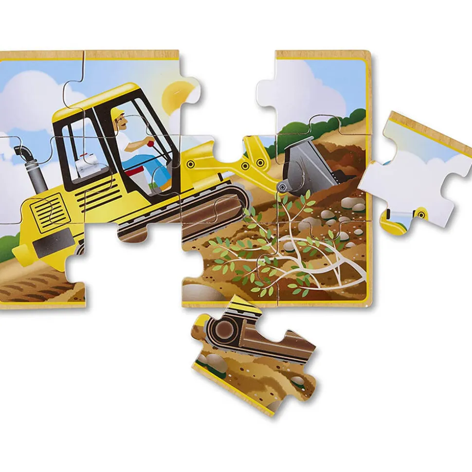 Melissa&Doug Construction 4-in-1 Jigsaw Puzzles w Storage Box