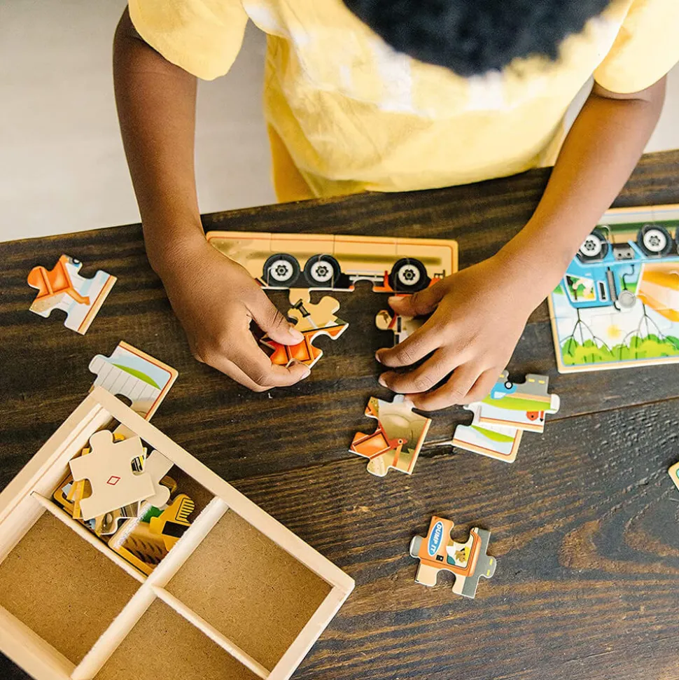 Melissa&Doug Construction 4-in-1 Jigsaw Puzzles w Storage Box