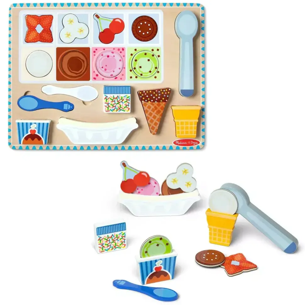 Melissa&Doug Wooden Magnetic Ice Cream Puzzle&Play Set