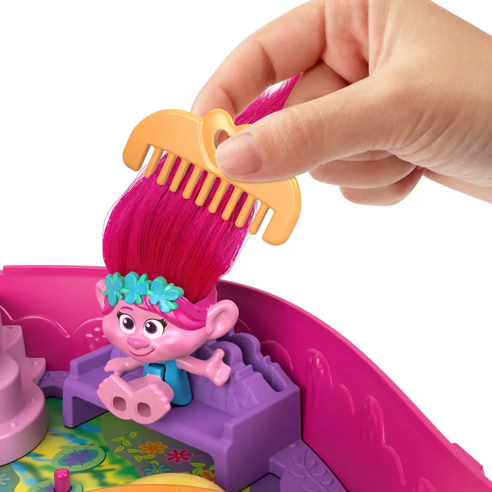 Polly Pocket&Dreamworks Trolls Compact Playset With Poppy&Branch Dolls&13 Accessories