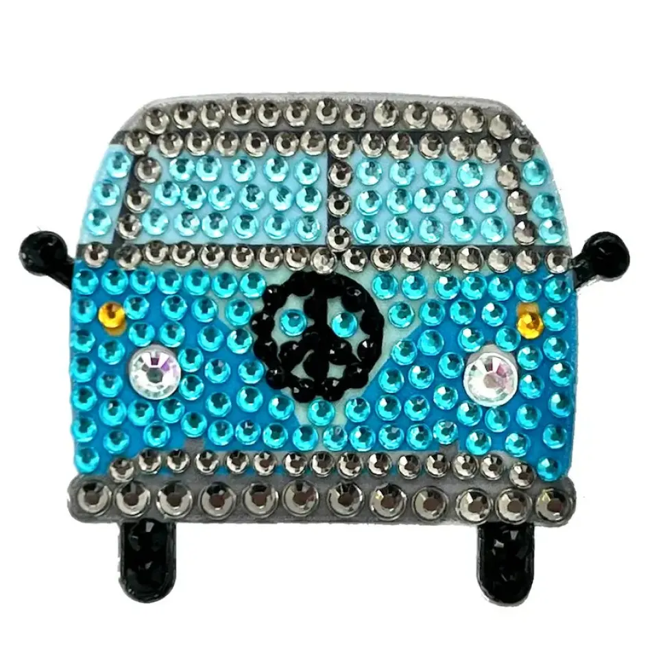 StickerBeans Blue Hippie Van Rhinestone Sticker