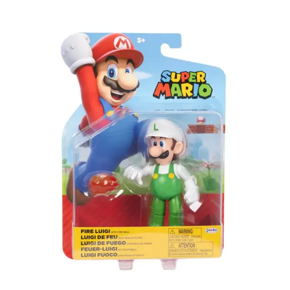 Super Mario Fire Luigi with Fireball 4-Inch Action Figure