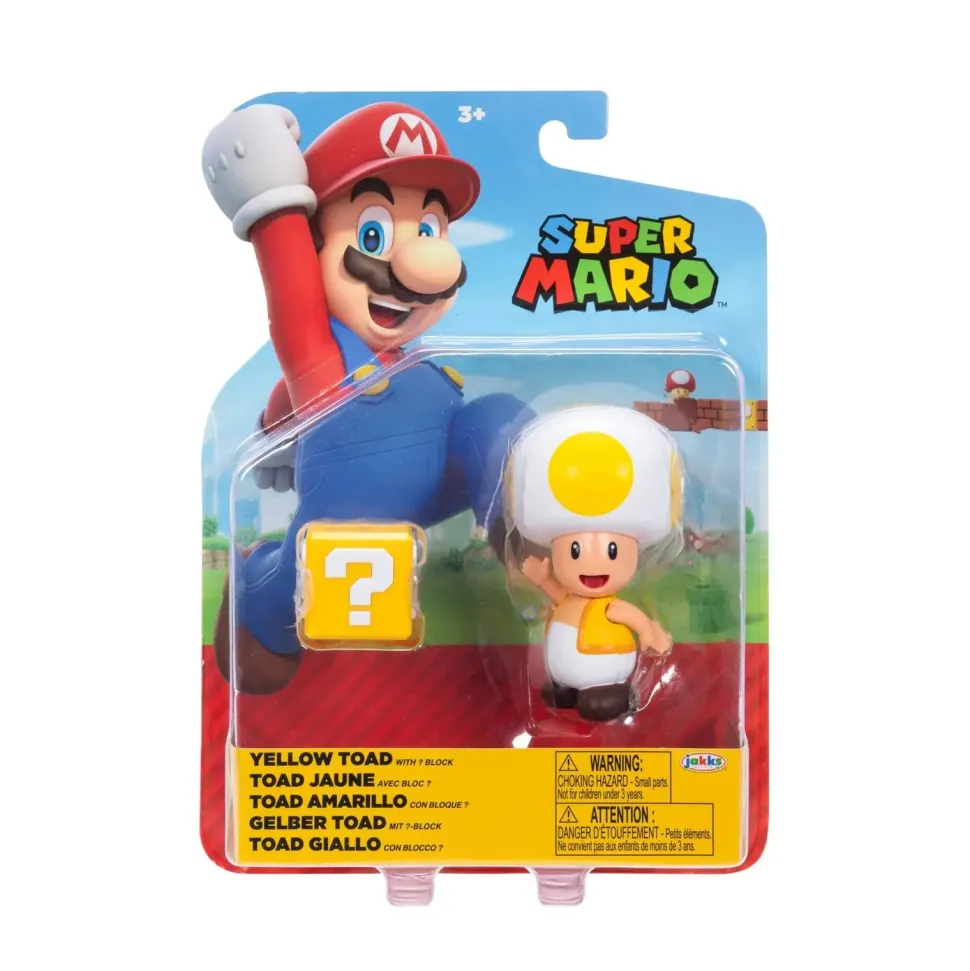 Super Mario Yellow Toad with Question Block 4-Inch Action Figure