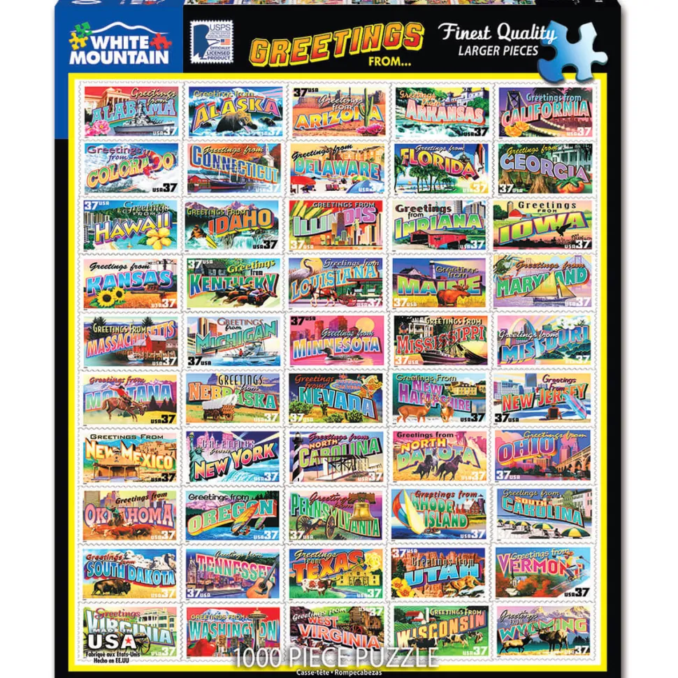 White Mountain Puzzles State Greetings Stamps